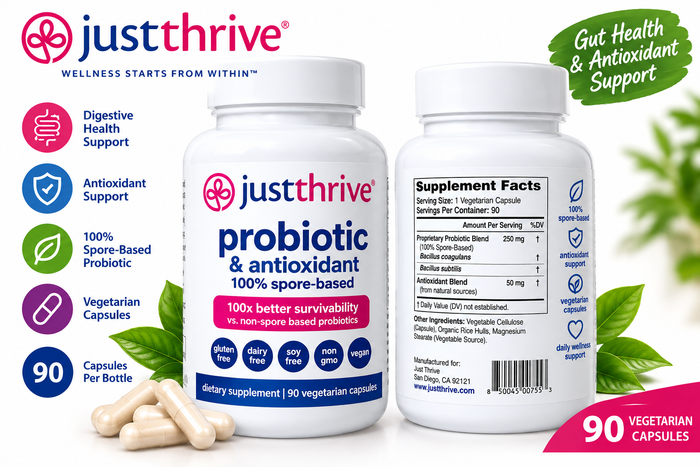 Just Thrive Probiotic & Antioxidant – 100% Spore-Based Probiotic, 90 Capsules 1 pack