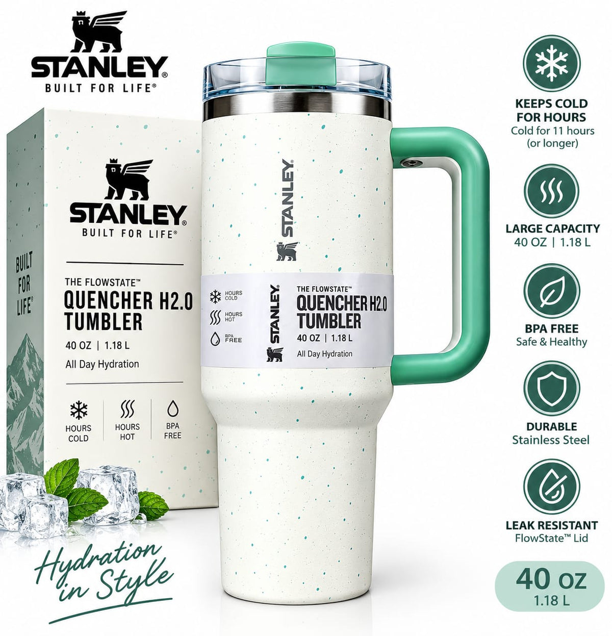Quencher H2.0 Tumbler 40 oz – Green