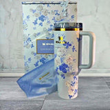 40oz Holiday Floral Insulated Tumbler with Handle & Straw – Blue Gift Box